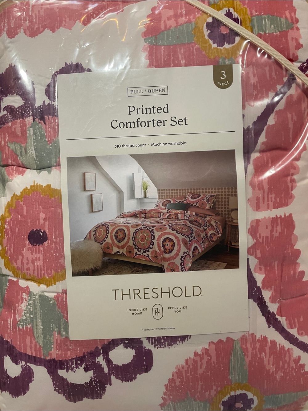 Threshold Pink and Purple Floral Printed Comforter Set